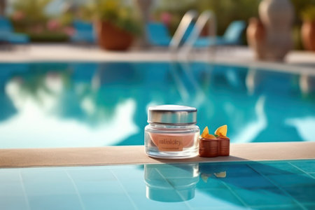 Face creams on swimming poolの素材