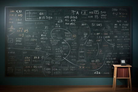 Blackboard with mathematical formulas writtenの素材