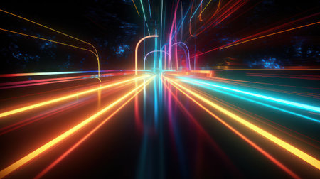 Abstract background of light trails on the roadの素材