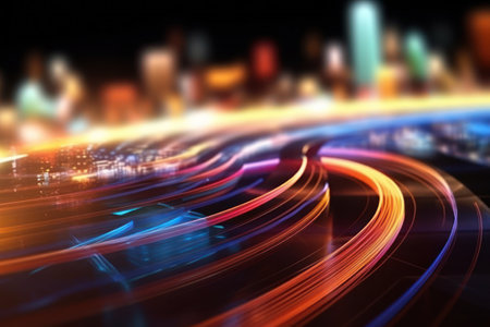 Abstract background of light trails on the roadの素材