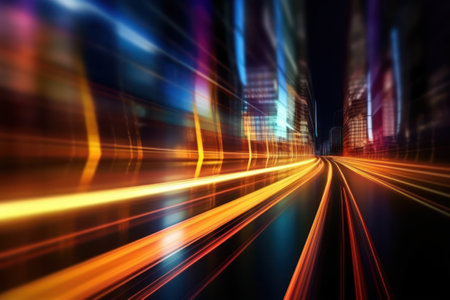 Abstract background of light trails on the roadの素材