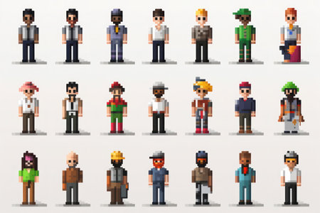 Set of pixelated people iconsの素材