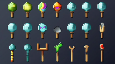 A set of pixelated magic wand iconsの素材