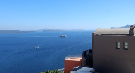 Santorini, Greece. Panoramic view of seaの素材