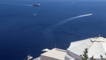 Santorini, Greece. Panoramic view of seaの素材