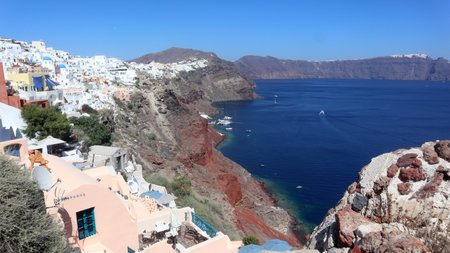 Santorini, Greece. Panoramic view of seaの素材