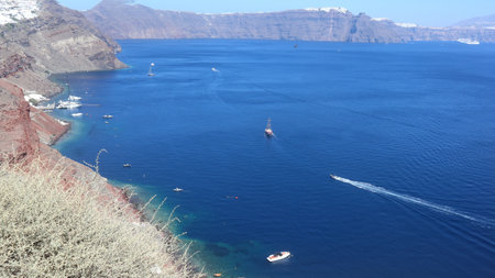 Santorini, Greece. Panoramic view of seaの素材