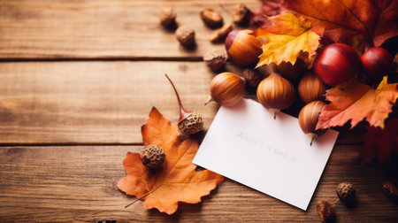 Autumn background with pumpkins, leaves and chestnutsの素材