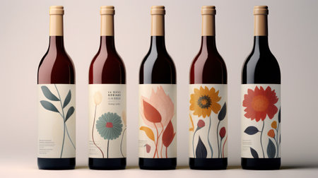 Wine bottles and floral patternの素材