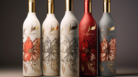 Wine bottles and floral patternの素材