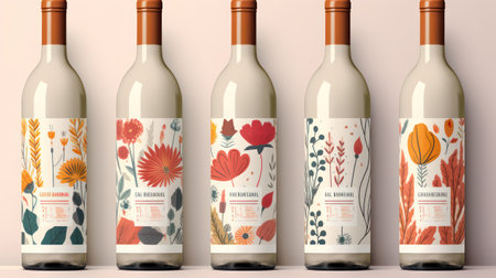 Wine bottles and floral patternの素材