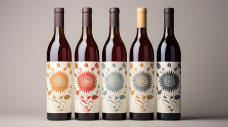 Wine bottles and floral patternの素材