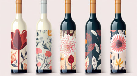 Wine bottles and floral patternの素材