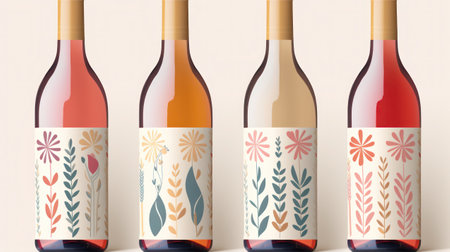 Wine bottles and floral patternの素材