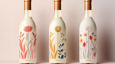 Wine bottles and floral patternの素材