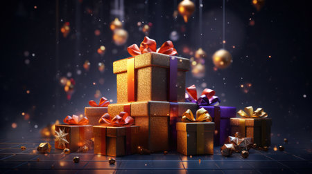 Christmas gift boxes with christmas ornamentsの素材