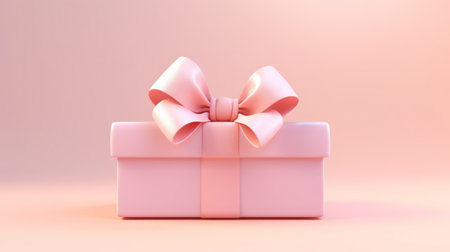 Pink gift box with golden bow and pink backgroundの素材