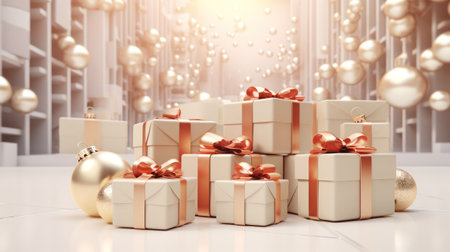 Christmas gift boxes with christmas ornamentsの素材