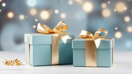Gift boxes with bows on a pink backgroundの素材