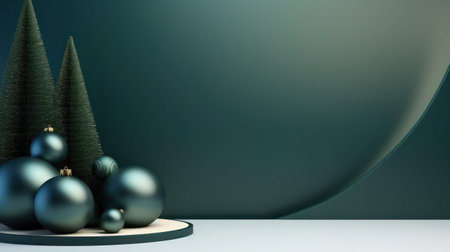 Christmas minimal scene with balls, pine trees, generative aiの素材
