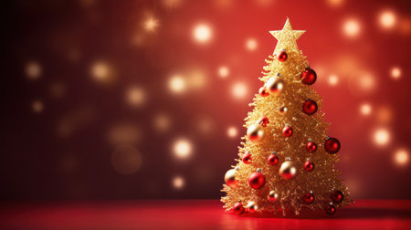 Golden Christmas trees on blurred background, generative aiの素材