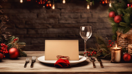 Christmas decorated table and invitation card, generative aiの素材