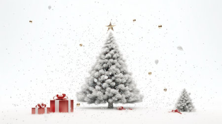 Christmas tree falling snow background, generative aiの素材