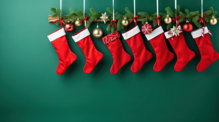 Hanging red Christmas stocking, generative aiの素材