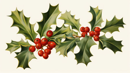 Holly leaves berries, generative aiの素材