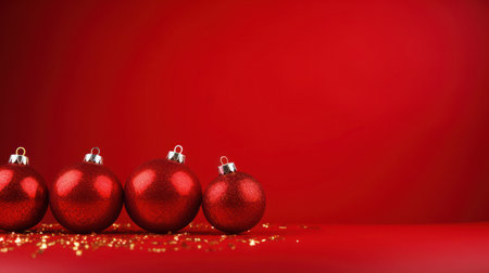 Red shiny Christmas ornaments of red background, generative aiの素材