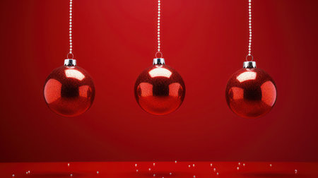 Red shiny Christmas ornaments of red background, generative aiの素材