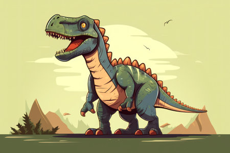 Illustration of cartoon green pixel dinosaur in forestの素材
