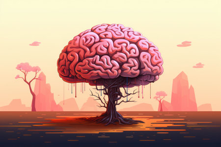 Human brain with colorful paint splashes dark backgroundの素材