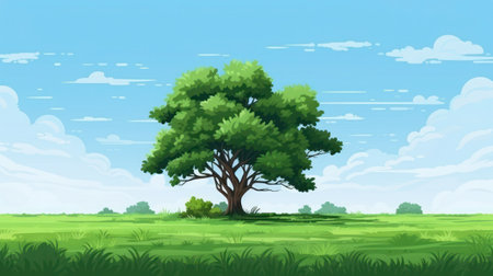 City pixel landscape background with green trees grassの素材