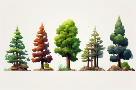 Set pixel trees isolated on white backgroundの素材