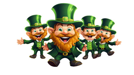 Saint Patricks' Day three leprechauns isolated on white background, generative aiの素材