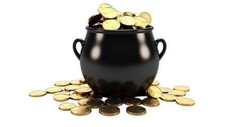 Saint Patricks' Day Pot of gold coins isolated on a white  background, generative aiの素材