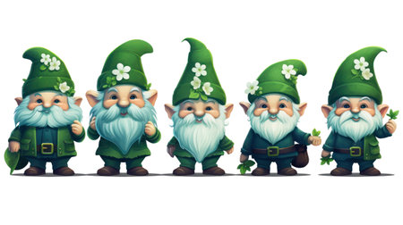 Saint patrick's day Three leprechauns with clover leaves on white background, generative aiの素材