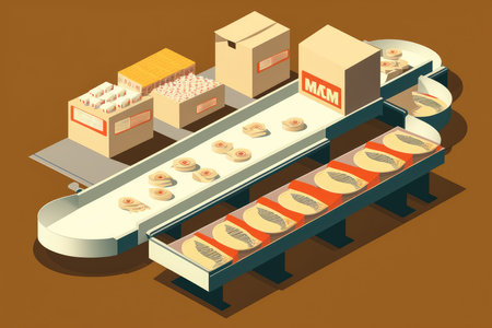Efficient Conveyor Belt System with Manufacturing Products, AI Generatedの素材