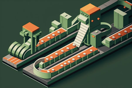 Efficient Conveyor Belt System with Manufacturing Products, AI Generatedの素材