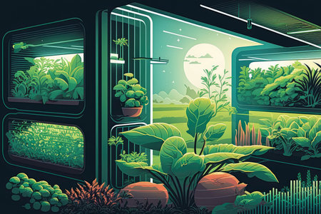 Organic Hydroponic Farm with Rows of Healthy Plants and Sustainable Practices, AI Generatedの素材