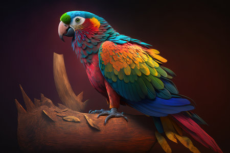 Colorful Parrot Playing with a Wooden Perch, AI Generatedの素材