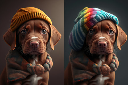 Friendly Puppy with a Colorful Beanie on its Head, AI Generatedの素材