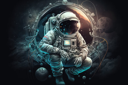 Astronaut Discovering a New World with Advanced Technology, AI Generatedの素材