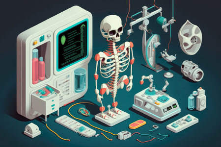 Advanced medical laboratory with robotic equipment and precision instruments for accurate diagnostics, AI Generatedの素材
