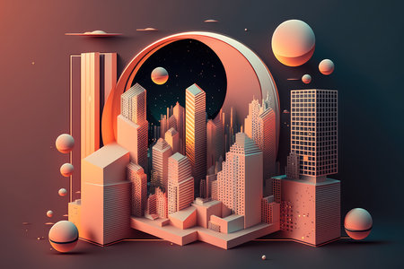 Holographic Cityscape of the Future in 3d rendered styling, AI Generatedの素材