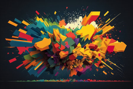 Pixelated Rainbow Explosion Blast of Vibrant Colors and Abstract Shapes, AI Generatedの素材