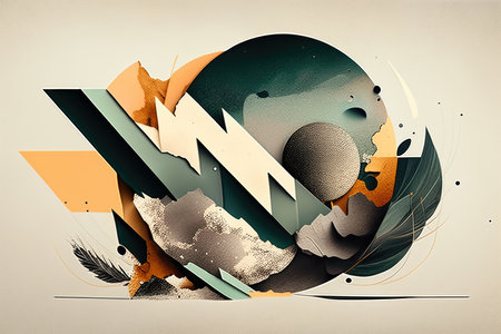 Abstract Design with Muted Tones and Textured Shapes in Collage Style, AI Generatedの素材