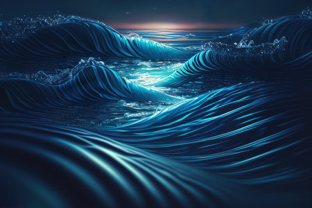 Blue Water Ripples Reflecting the Sunlight, AI Generatedの素材