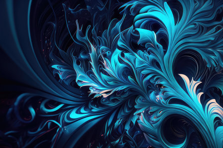 Electric Blue and Turquoise Swirls in a Dynamic Composition, AI Generatedの素材
